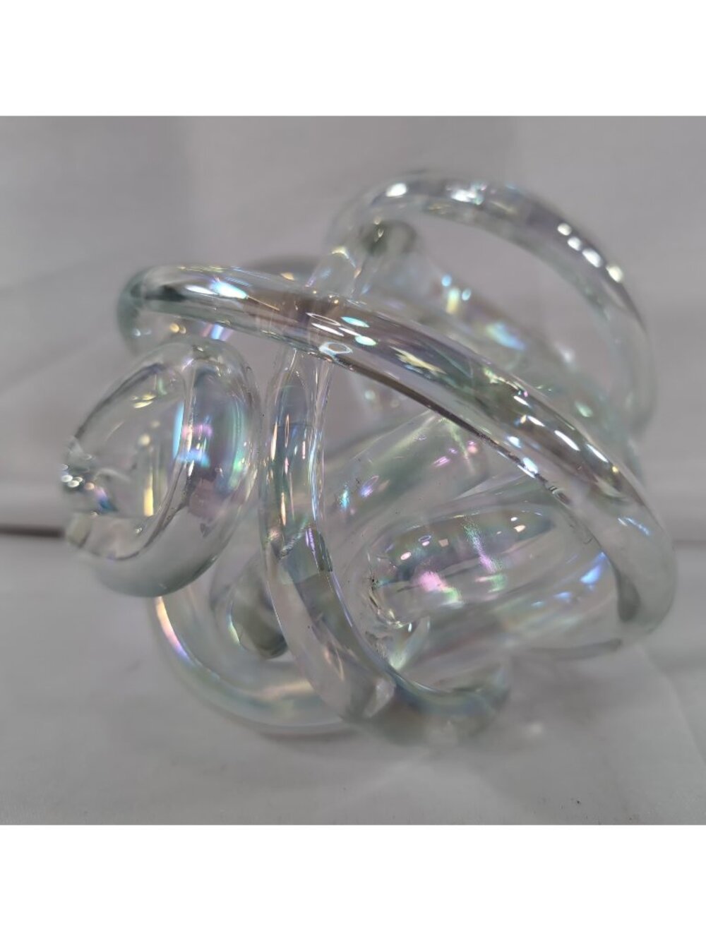 Glass Love Knot Clear Iridescent Studio Art Twisted 6" Sculpture Decor Figurine